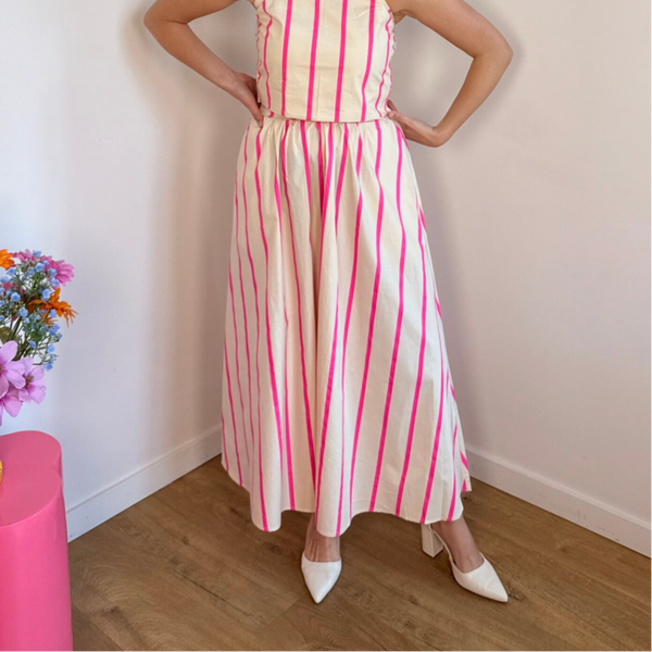 Martha striped skirt ecru fuchsia