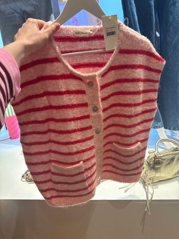 Sien debardeur light pink red stripes