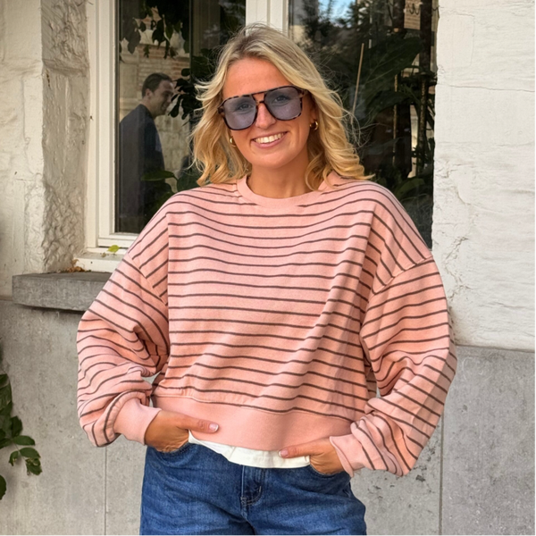 Mona sweater pink brown stripes