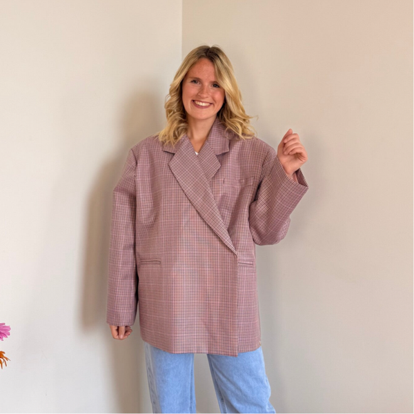 Jasmiin oversized blazer bird pink checkerd