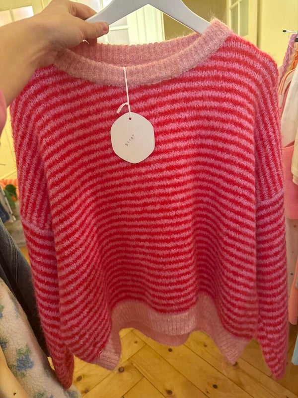 Eefje sweater pink red stripes