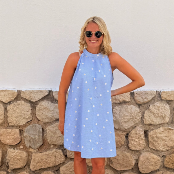 Vero vichy dress blue with flowers