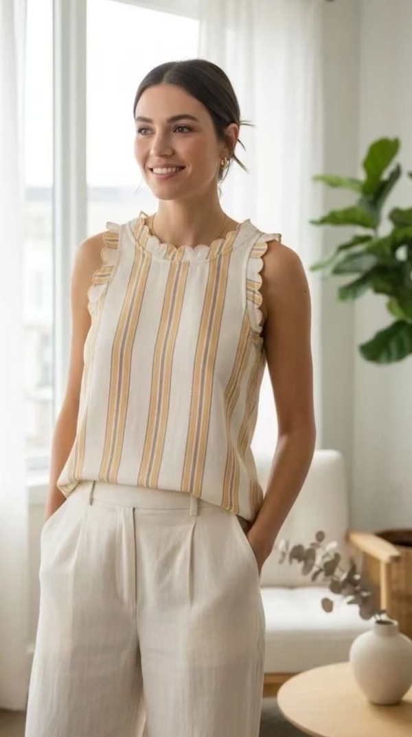 Pommelien top beige white stripes