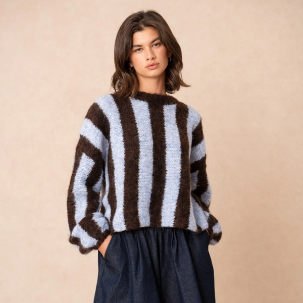 Olga knit stripes blue/choco