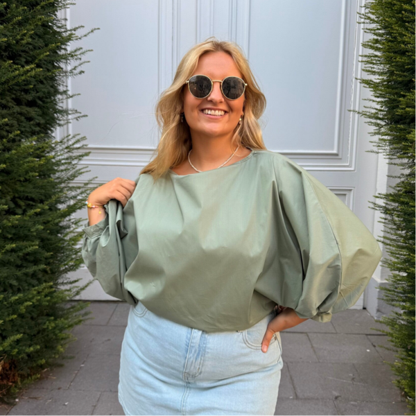 Aagje blouse kaki puff sleeves
