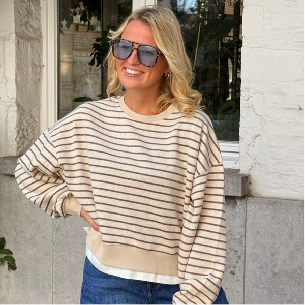 Mona sweater beige brown stripes