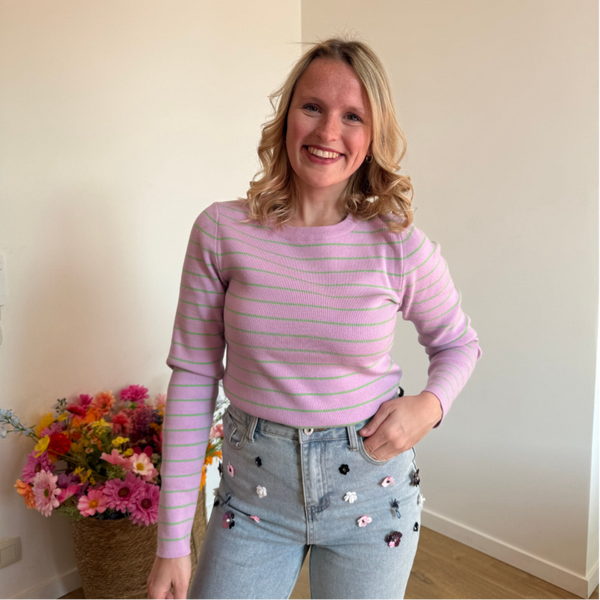 Silke longsleeve purple green stripes