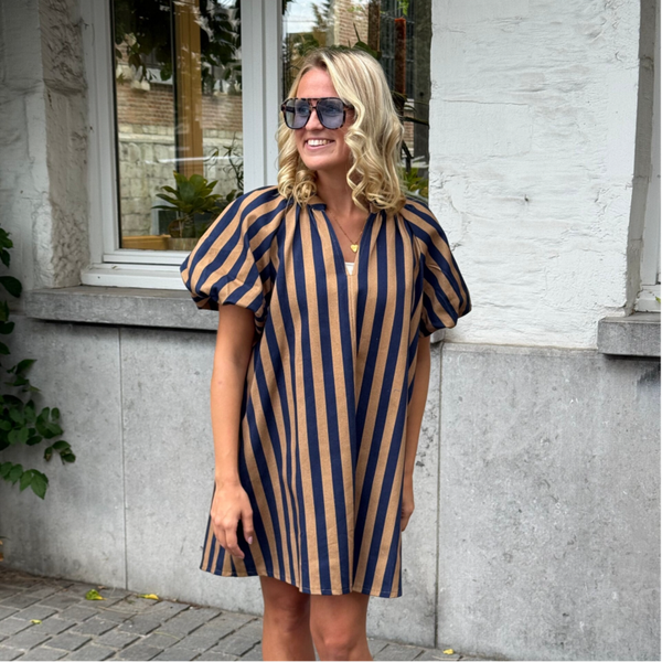 Sophie dress navy blue - brown stripes