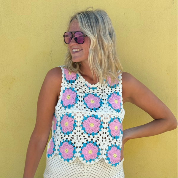 Yvonne top crochet white, blue - pink