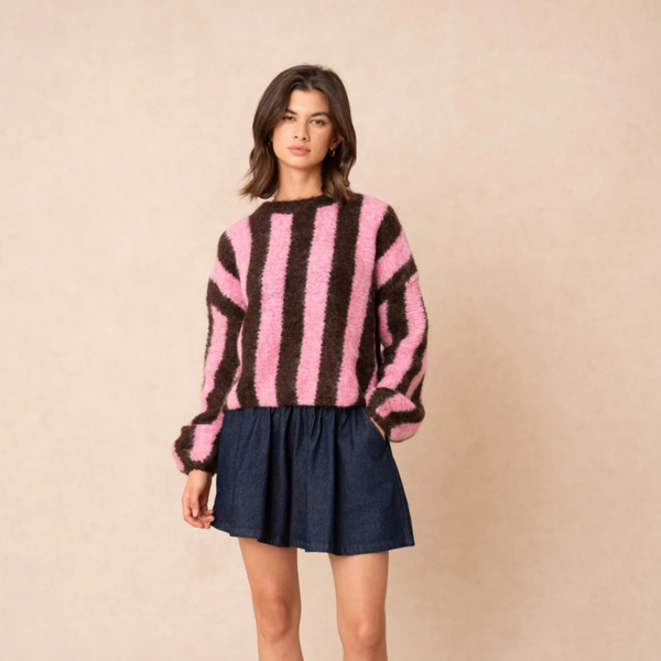 Olga knit stripes choco/pink
