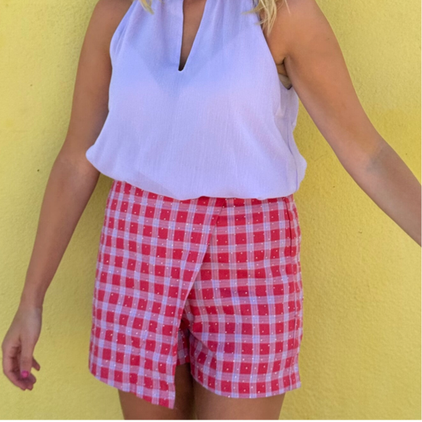 Lunne skort vichy red lila