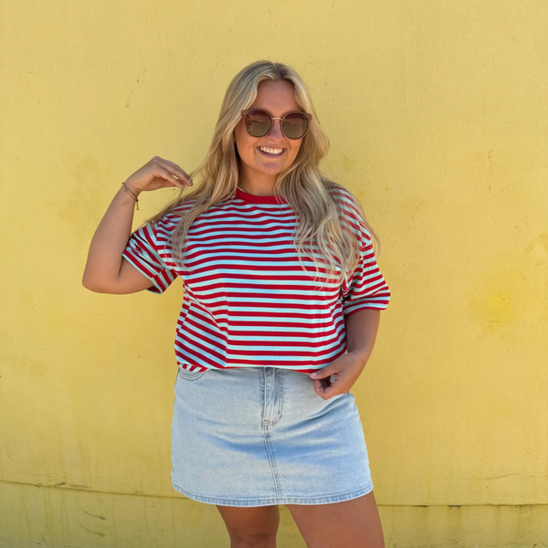 Madelon t-shirt light blue red stripes