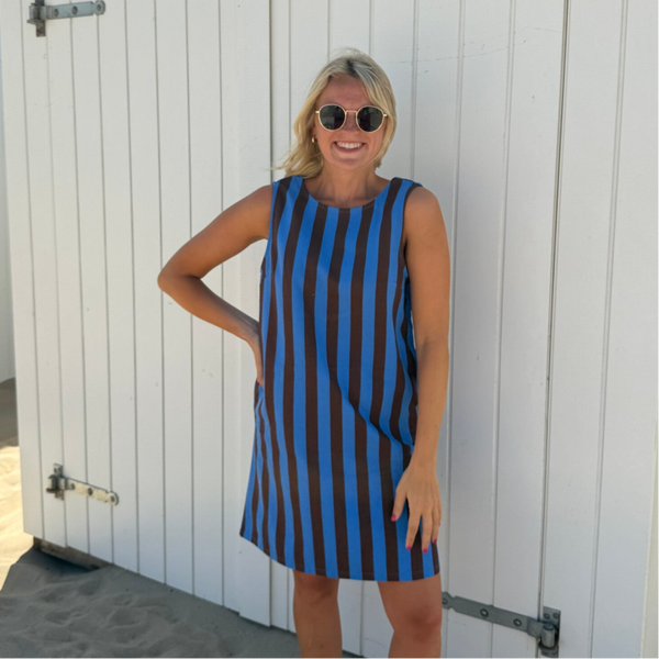 Nore dress royal/choco stripes