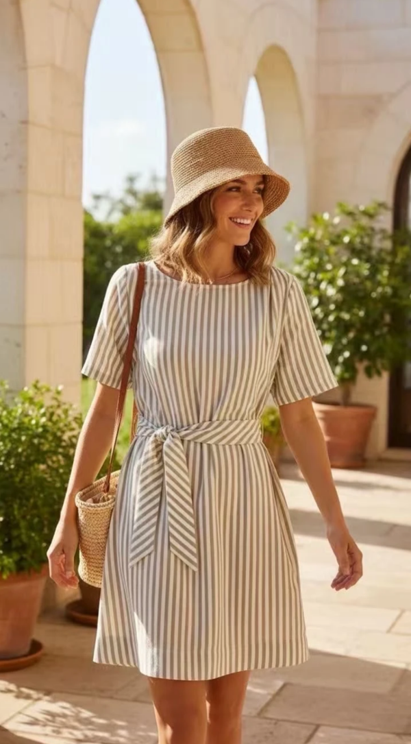 Damasine dress white kaki stripes