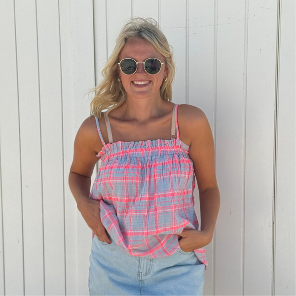 Melanie top vichy blue pink
