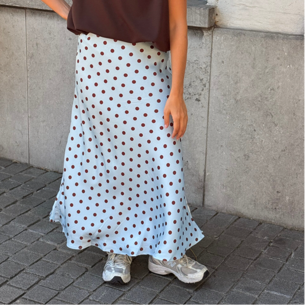Cecille long skirt blue brown dots