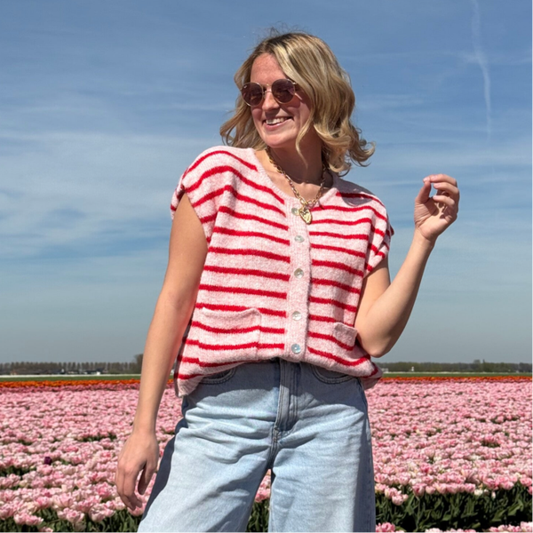 Sien debardeur light pink red stripes