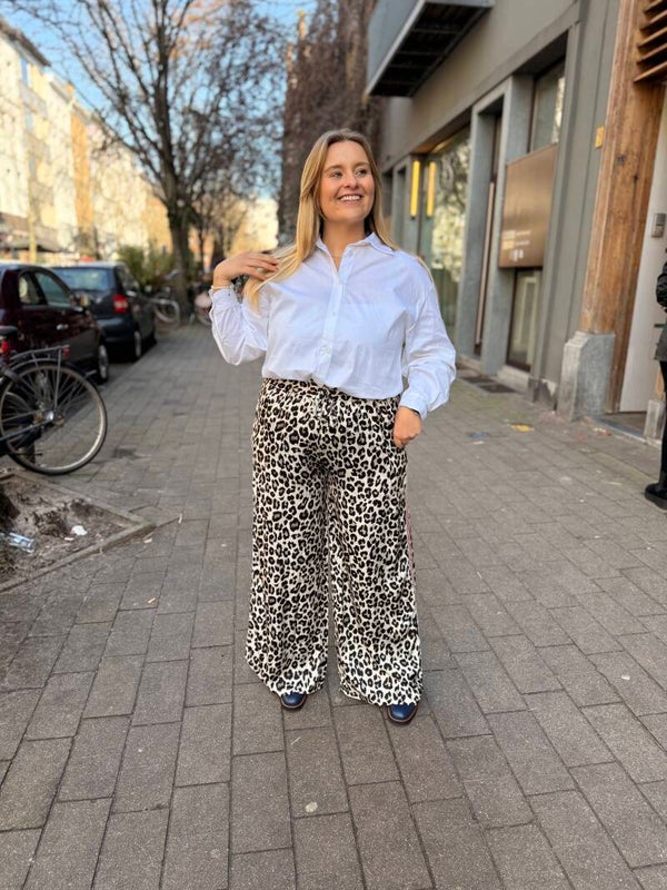 Celine satin leopard pants red