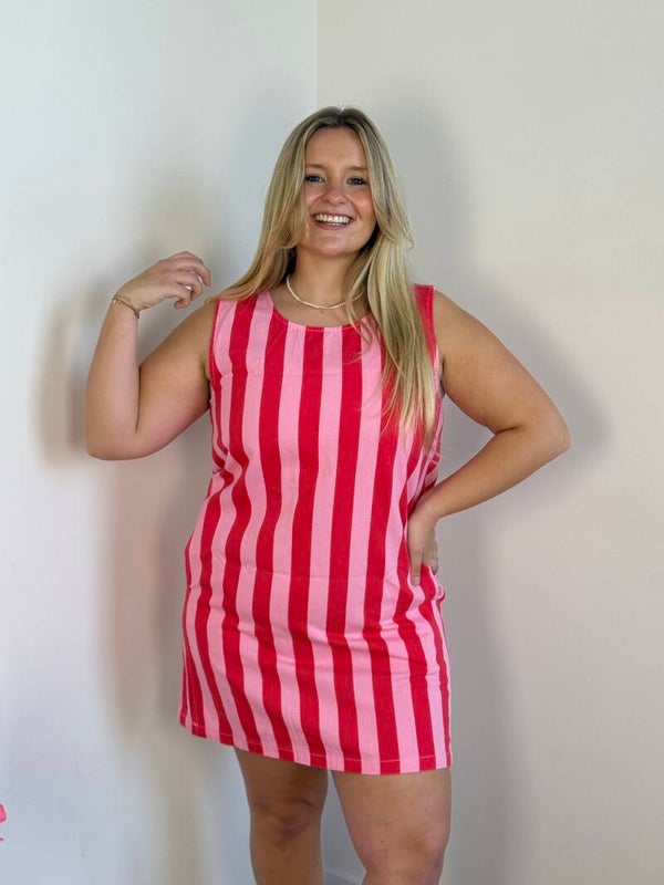 Nisrine summer dress stripes pink - darkpink