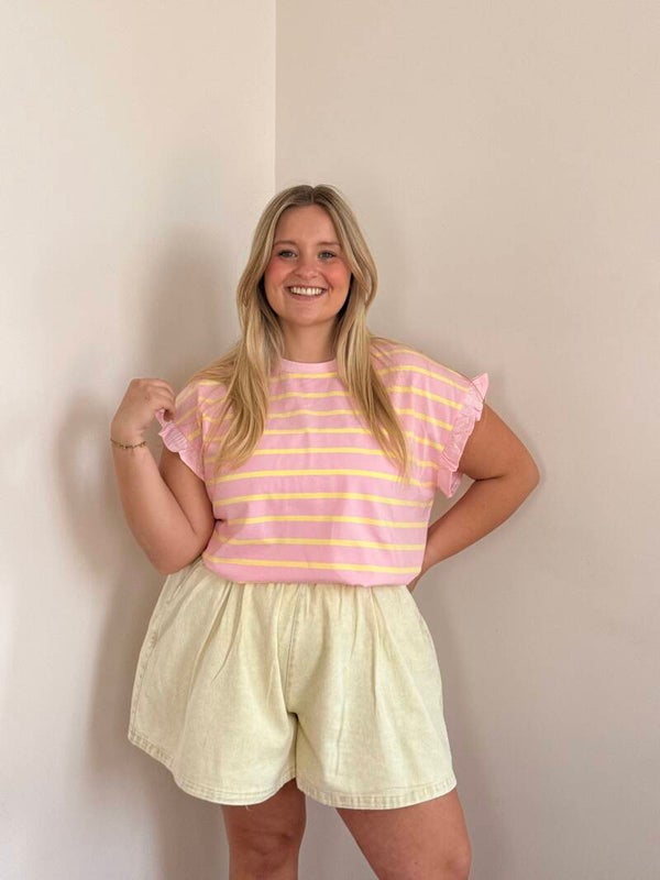 Emilie top pink yellow stripes