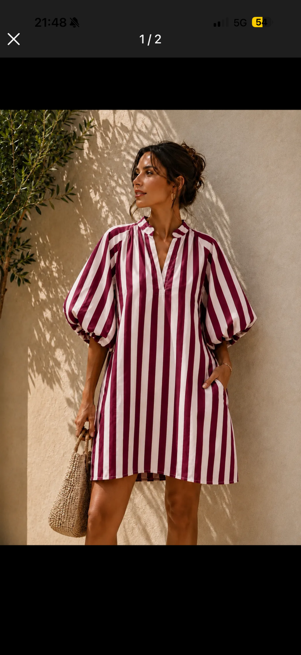 Brenna dress bordeaux pink stripes