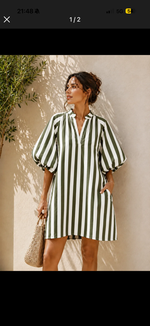 Brenna dress khaki white stripes