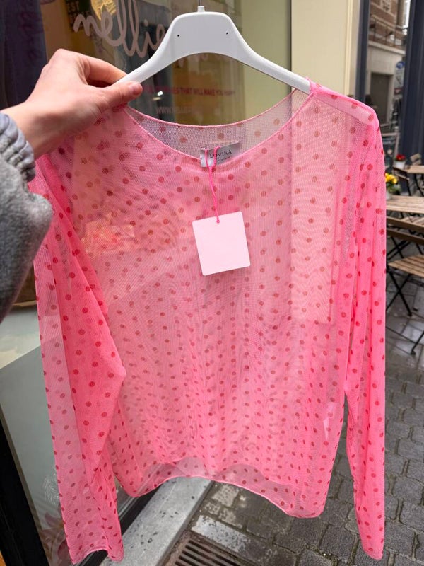 Roxanne longsleeve light pink - dark pink dots