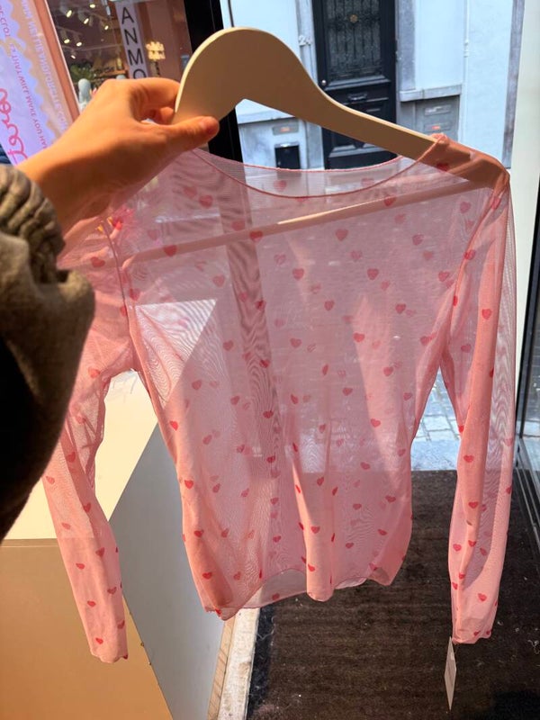 Roxanne longsleeve light pink  - red hearts