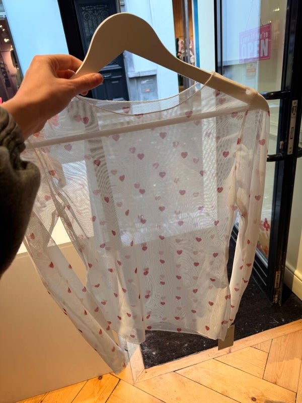 Roxanne longsleeve white  - red hearts