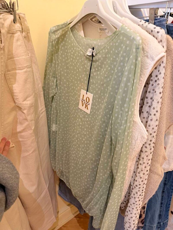 Roxanne longsleeve green white dots