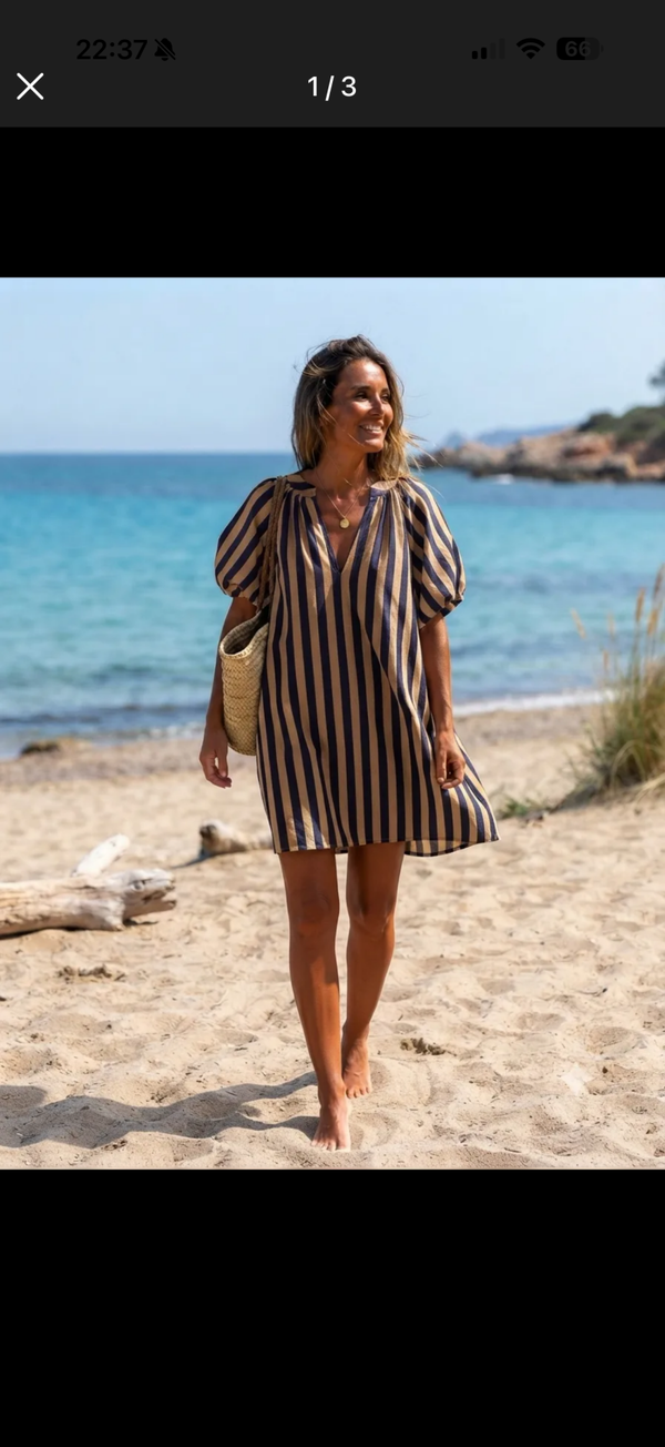 Sophie dress navy blue - brown stripes