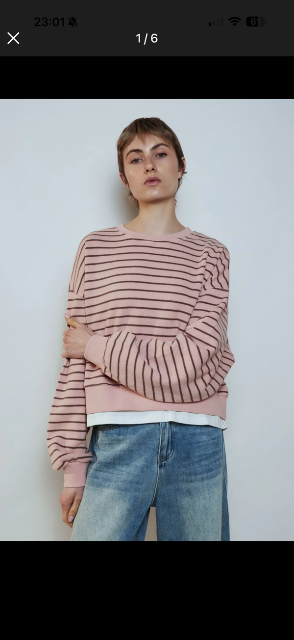 Mona sweater pink brown stripes