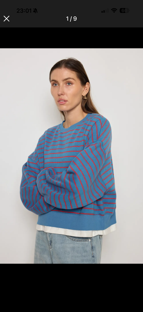 Mona sweater blue dark orange stripes