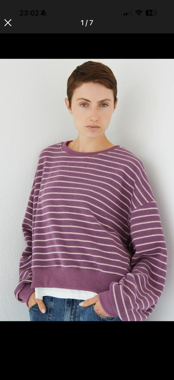 Mona sweater violet beige stripes