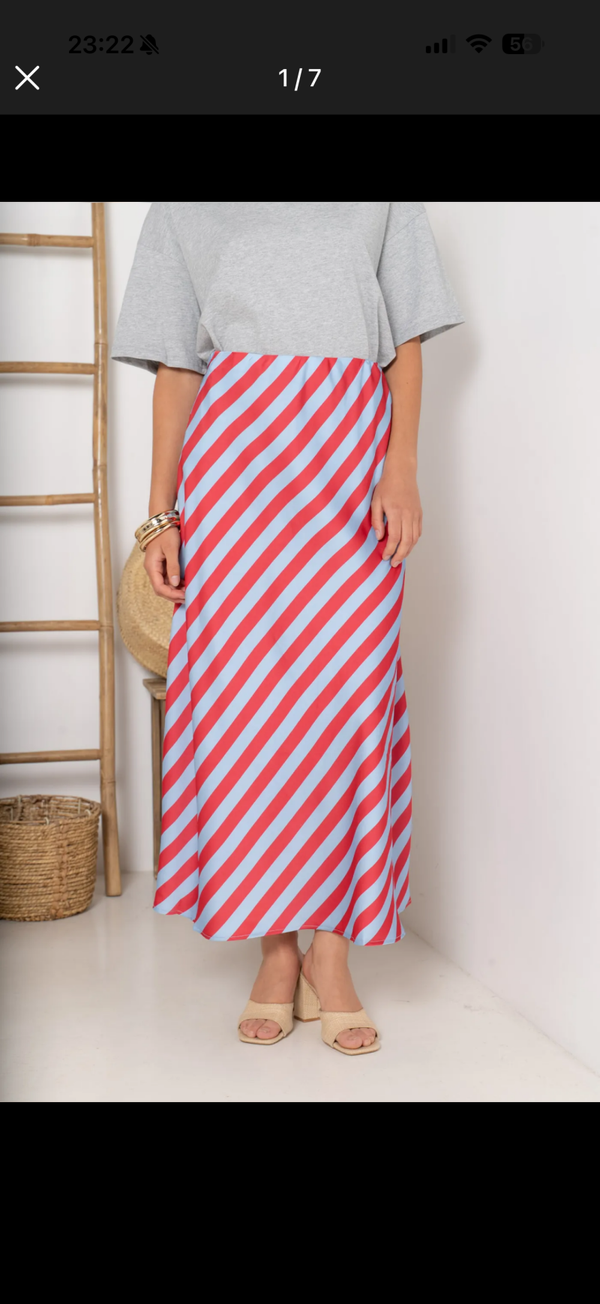 Cecille long skirt blue red stripes