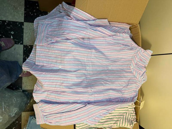 Mae blouse blue with pink stripes