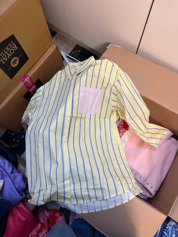 Cato blouse yellow with blue stripes