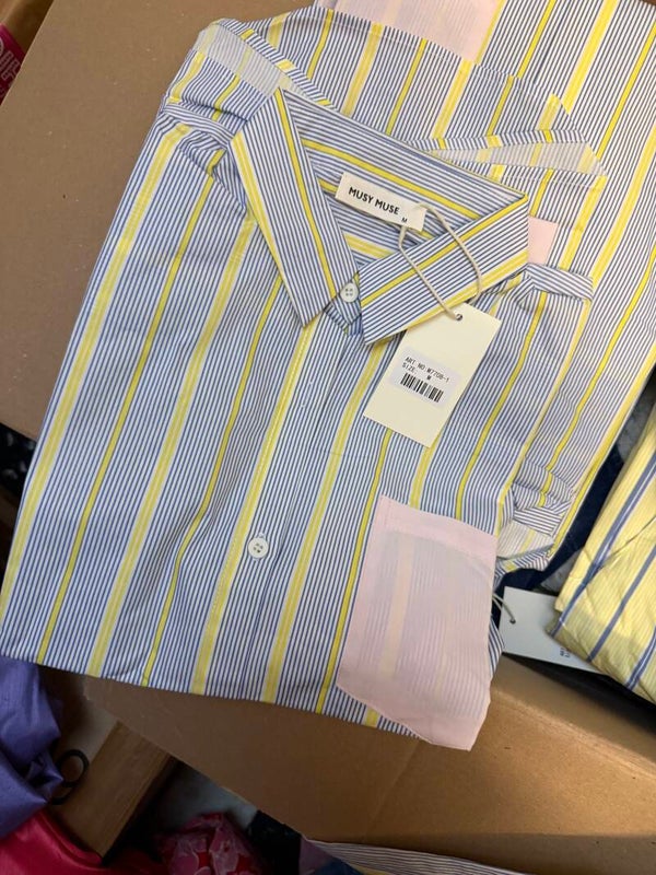 Cato blouse blue with yellow stripes