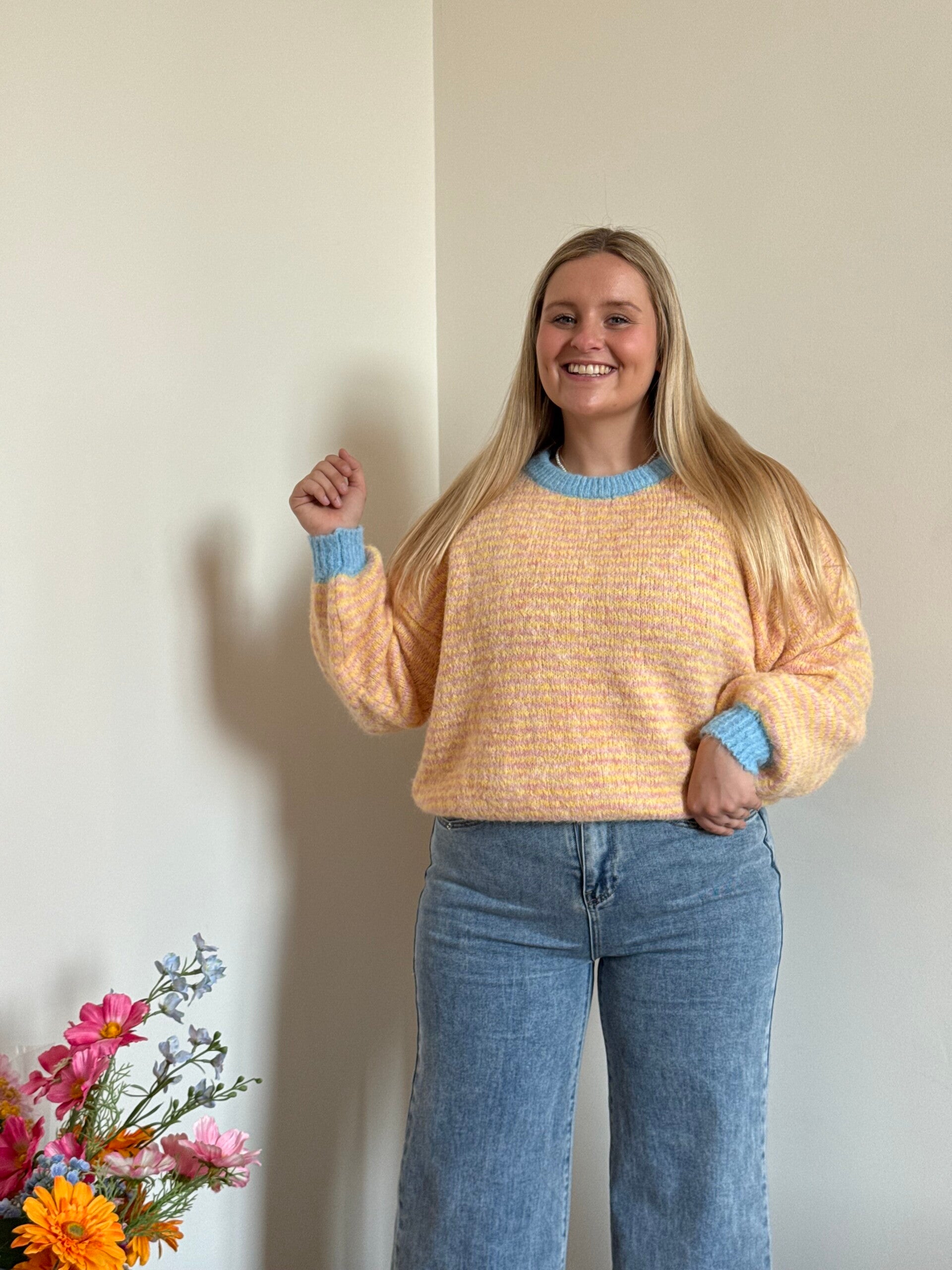 Eefje sweater orange pink stripes