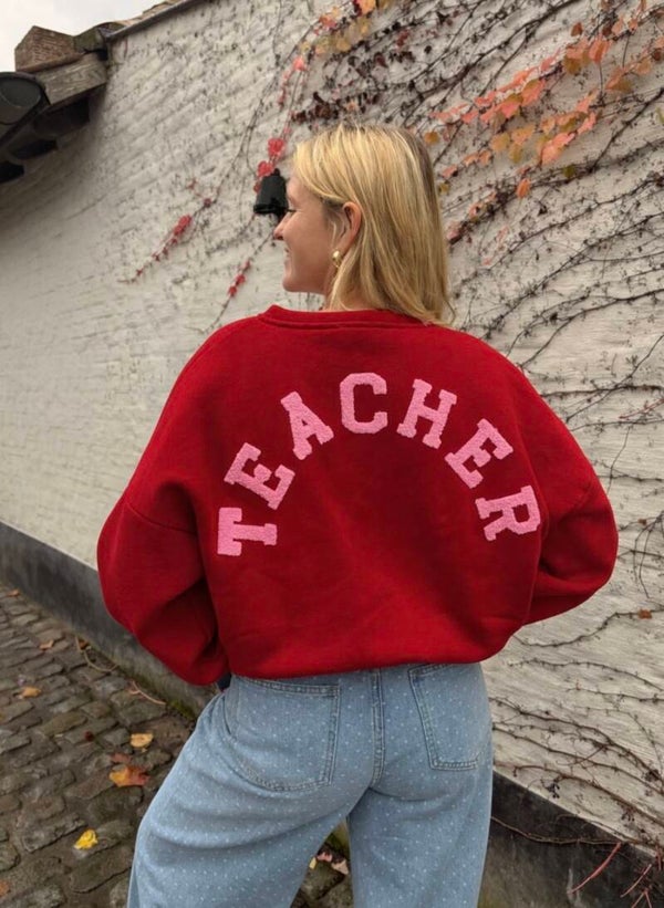 Teacher sweater bordeaux with pink