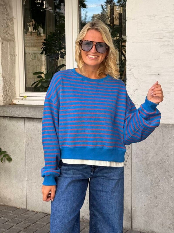 Mona sweater blue dark orange stripes