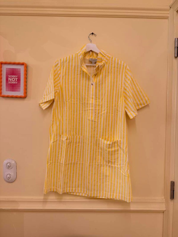 Liza dress white yellow stripes