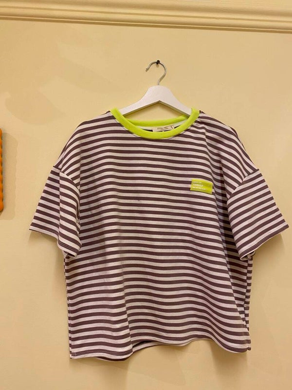 Fiona striped t-shirt brown-beige lemon patch