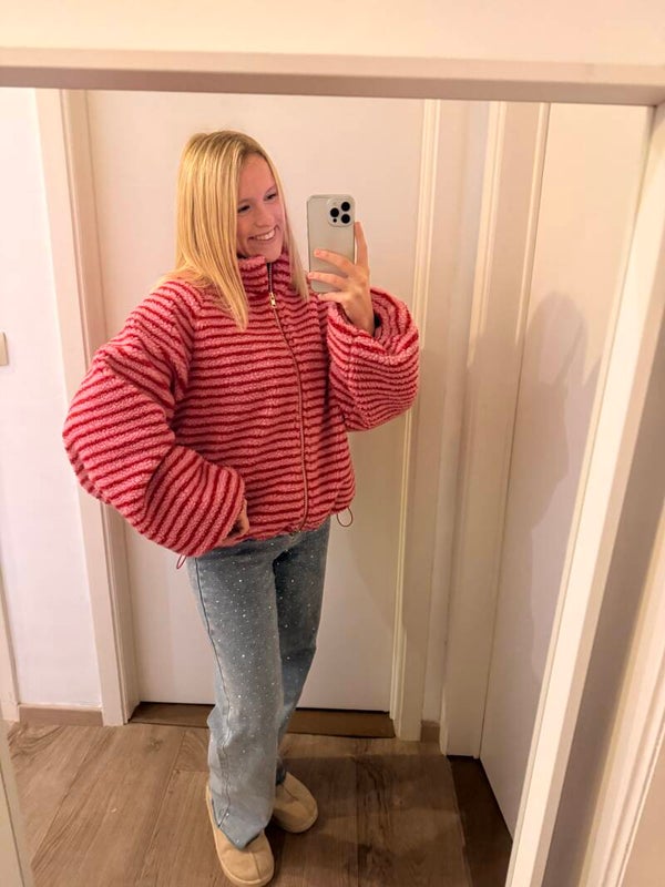 Lorette teddy pink red stripes