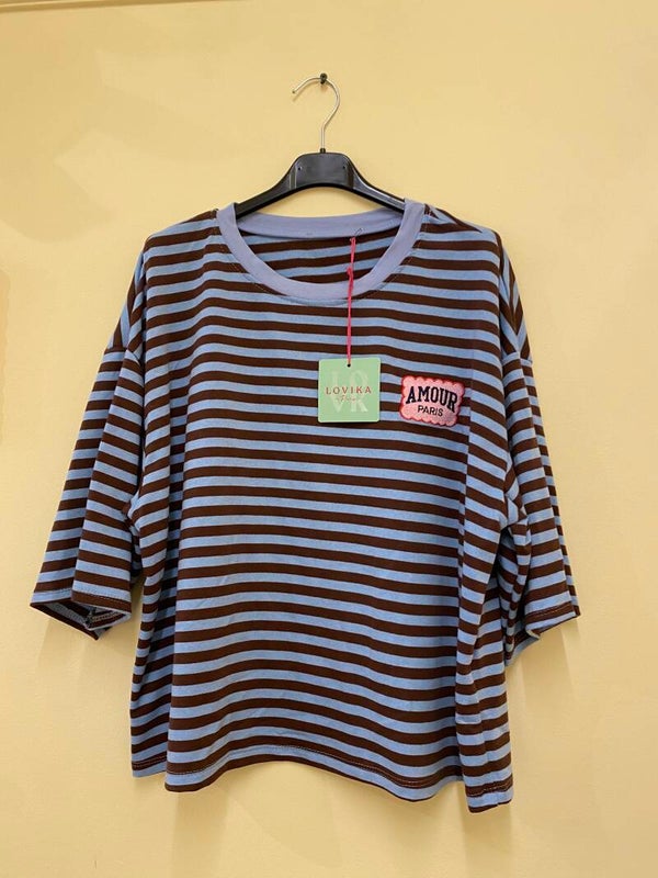 Liselotte t-shirt  Brown-blue - Amour patch
