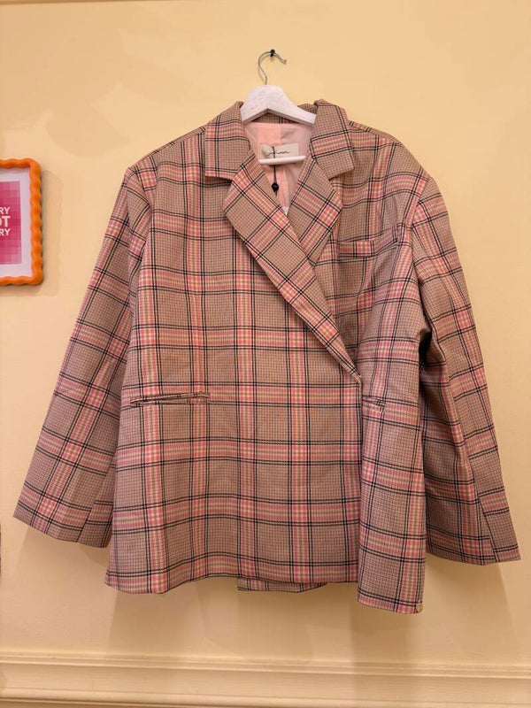 Jasmiin oversized blazer pink beige checkerd