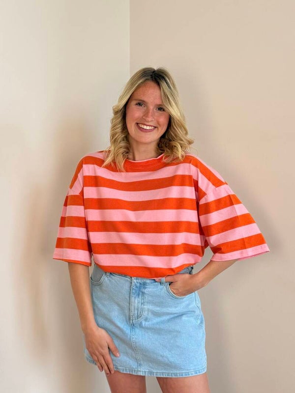 Elly shirt pink orange stripes