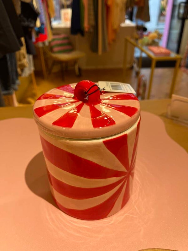 Red striped candy pot large