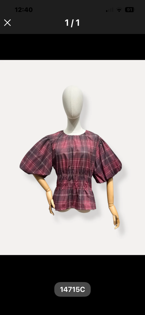 Elle blouse plaid bordeaux