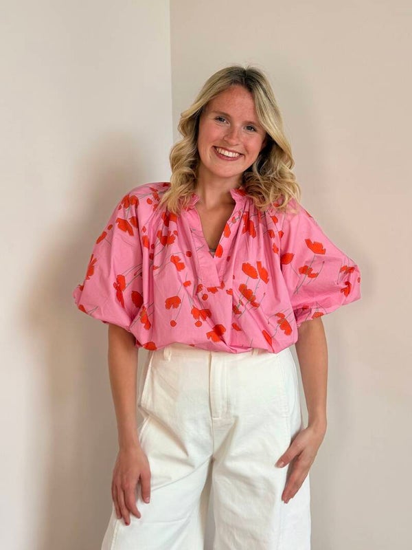 Laurette blouse pink - red flowers